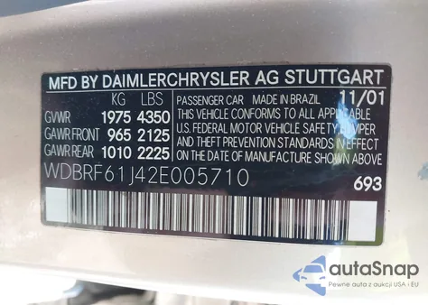 2002 Mercedes-Benz C 240 from USA, damaged, VIN WDBRF61J42E005710